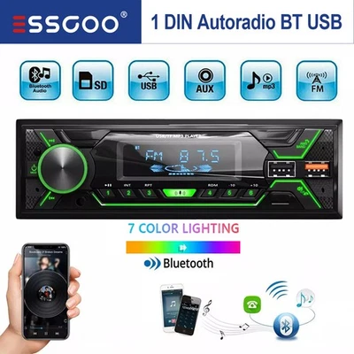 7 Farben 1DIN MP3 Autoradio mit Bluetooth BT Freisprech Player USB SD Aux CD BT - Bild 1 von 4