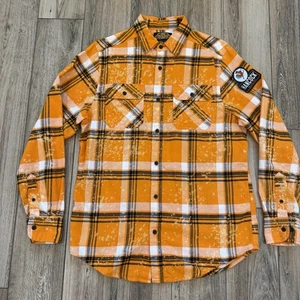 Camicia Angry Minnow Flannel Co Hancock Benzina Arancione/Nero a Quadri Taglia Media/M - Foto 1 di 8
