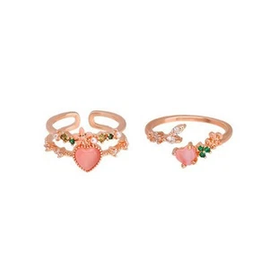 Charming Pink Heart - Shaped Zircon Ring with Adjustable Opening - Picture 1 of 9