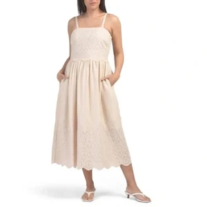 Nuevo con etiquetas $295 Maxi Vestido Bordado Elie Tahari Mezcla Lino Arena 6 - Imagen 1 de 6