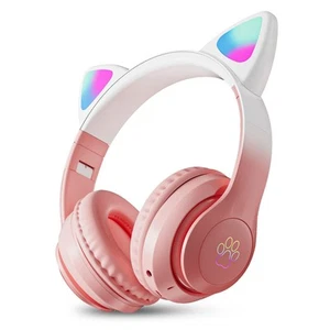 Auriculares inalámbricos sobre la oreja de gato LED Bluetooth con micrófono para niños y niñas - Imagen 1 de 5