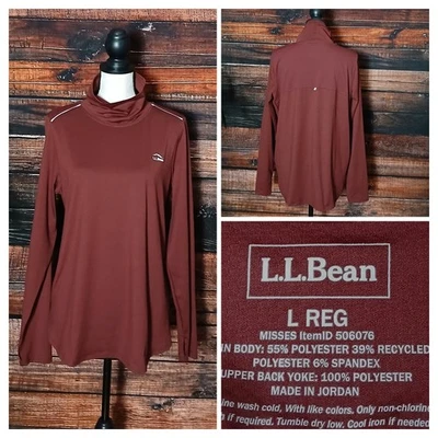 L.L. Bean Active Top Size L Multisport Tech Tee Long Sleeve Pullover Burgundy  - Image 1 of 4