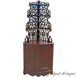 Antique Victorian Rosewood carved corner cabinet shelf whatnot fret etagere 1880 - Picture 1 of 24