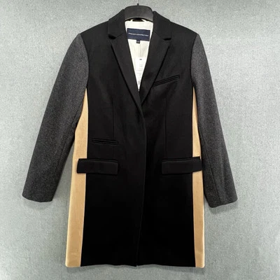 French Connection Wool Cashmere Felt Colour Block Coat UK 8 Work Smart Long RRP - Image 1 of 4
