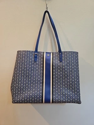 Bolso de Mano TORY BURCH ◆ Azul Patrón Total Logo Géminis Link Foto 1 de 4