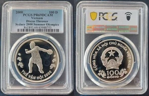 VIETNAM SILVER PROOF 100 DONG COIN 2000 YEAR KM#79 DISCUS PCGS PR69 TOP POP🥇 - Picture 1 of 1