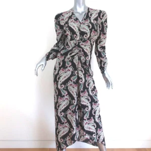 Isabel Marant Ruched Midi Dress Albi Black Paisley Print Silk Size 40 - Picture 1 of 10