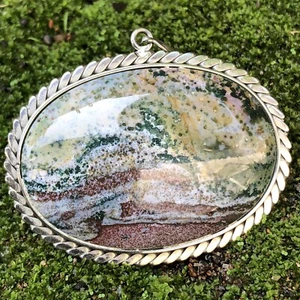 34gr Picture Variety chalcedony jasper Landscape Stone Pendant Jewerly - Picture 1 of 4