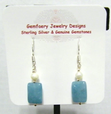 Pendientes colgantes de plata esterlina aguamarina y perlas piedras preciosas #5453... hechos a mano en EE. UU. Foto 1 de 4