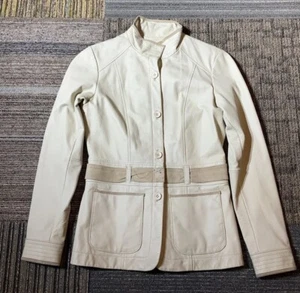 Womens Moda International Size Small Beige Leather Jacket - Picture 1 of 10