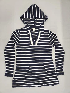 Saint Tropez West Sweater Womens Medium Navy White Striped Hooded Pullover Tunic - Picture 1 of 16