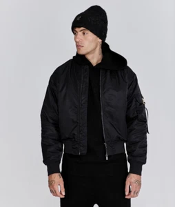 Chaqueta de bombardero negra mediana SikSilk para hombre - Imagen 1 de 5
