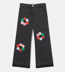 Stella McCartney Girls Hexagon Embroidery Gray  Denim Flare Jeans Size 12 Years - Picture 1 of 13