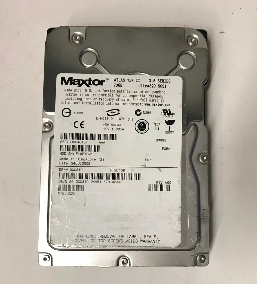 DELL 3.5" 73gb Maxtor Atalas II 15krpm 80-pin SCSI Server Drive 0CC319 - Image 1 of 2