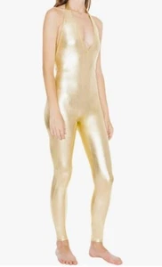 American Apparel Women's Metallic Bold Gold Halter Catsuit XL Nwot - Picture 1 of 12