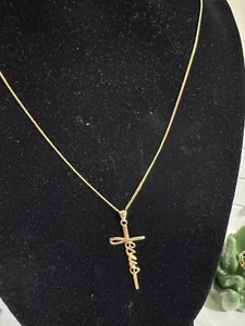 REAL 18k GOLD JESUS NAME CROSS NECKLACE 20” Cuban Chain - Picture 1 of 4