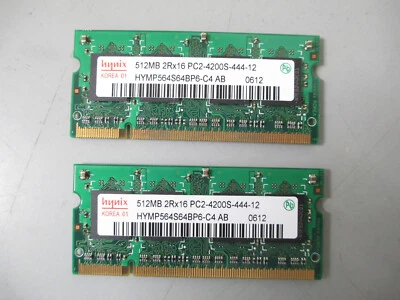Hynix 1GB (2x512MB) PC2-4200 SODIMM DDR2 DDR-2 533mhz Laptop 200-pin Memory RAM - Image 1 of 3