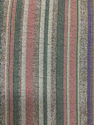 BEIGE GREEN ORANGE STRIPED CHENILLE UPHOLSTERY BROCADE FABRIC (54 in.) Sold BTY - Image 1 of 4