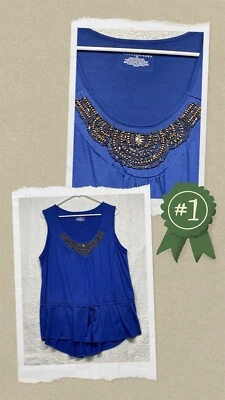 Camiseta sin mangas Bobbie Brooks 2X azul adornado sin mangas corbatas en la cintura ligera Foto 1 de 4