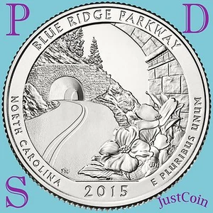 2015 PDS BLUE RIDGE PARKWAY DREIVIERTEL SET AUS US-PRÄGEFRISCHROLLE BANKFRISCH - Bild 1 von 4
