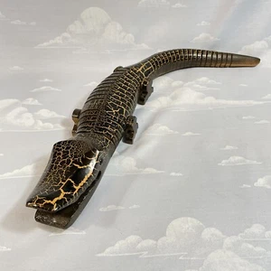 Handgeschnitzte Holz Alligator flexible Figur gekerbt Holzschnitzerei Volkskunst - Bild 1 von 8