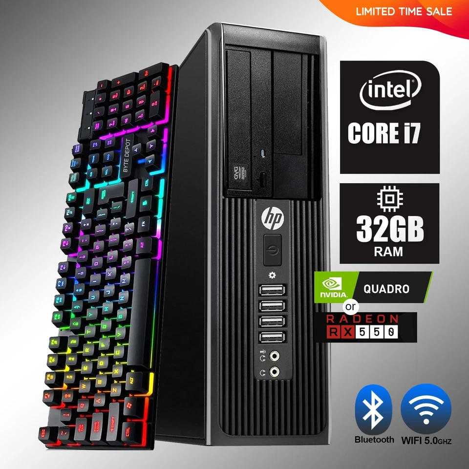 HP Gaming PC Desktop Computer i7,32GB RAM, Up to 14TB SSD/HDD,NVIDIA,WiFi,DVD-RW - Image 1 of 4