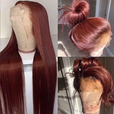 Reddish Brown Lace Front Wigs Pre Plucked Bone Straight 13x4 13x6 HD Lace Wigs - Image 1 of 4