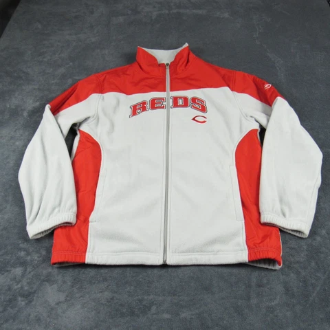 VINTAGE Cincinnati Reds Jacket Mens Large Gray Long Sleeve Baseball MLB Reebok Cover