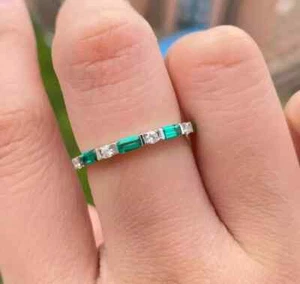 Women's Engagement Emerald Band 14K White Gold Plated 2CT Lab Created Diamond - Picture 1 of 9