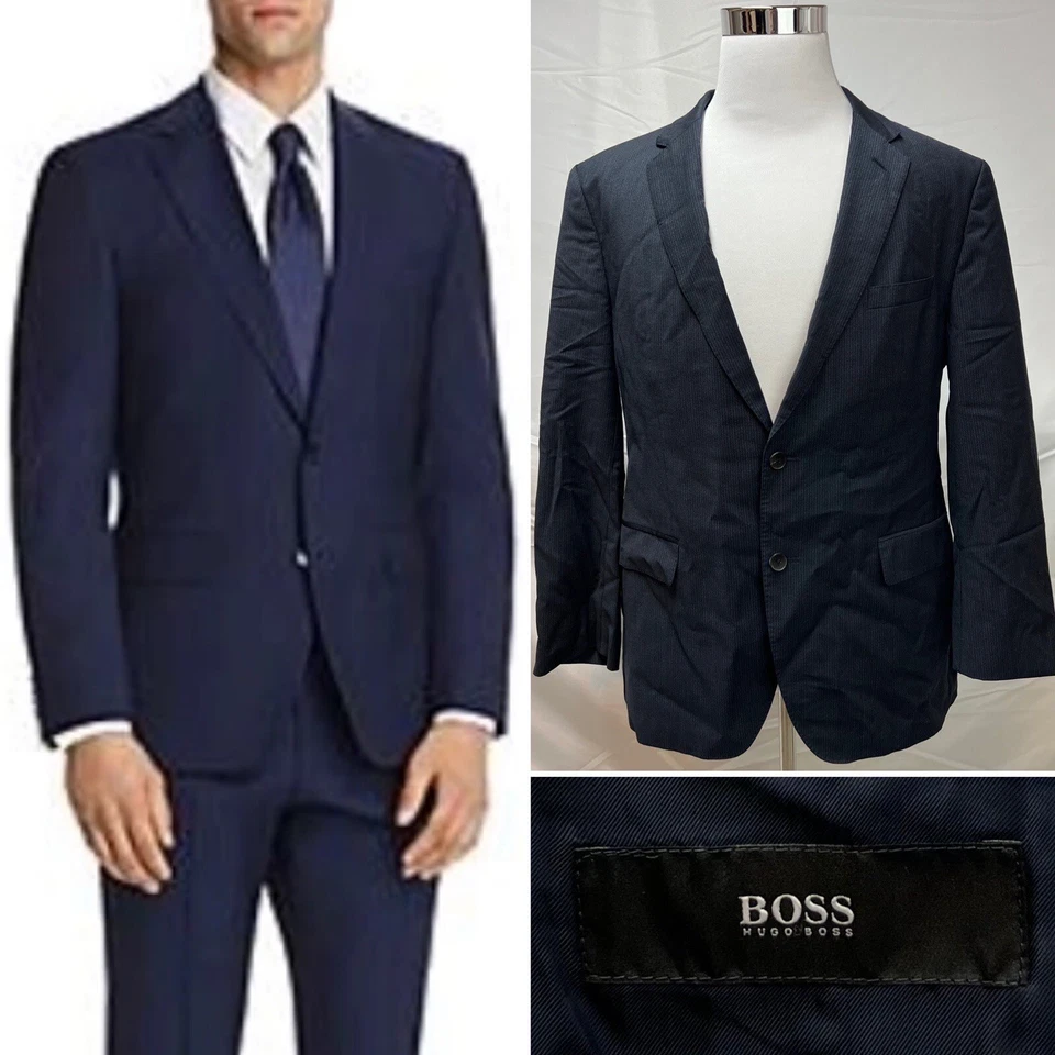 Chaqueta Blazer HUGO BOSS Gris Carbón Tonal Rayas Lana Elastizada 44R Johnstons Foto 1 de 4