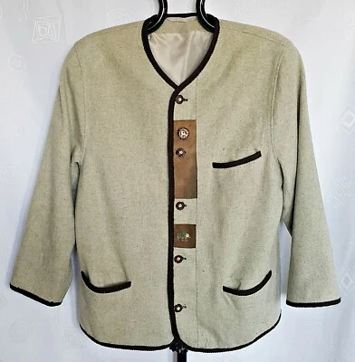 VINTAGE OKTOBERFEST DIRNDL TYROL SOLID IVORY WOOL BLENDS MENS JACKET:US44/EU54 - Image 1 of 4