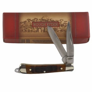 Rough Ryder Tiny Mini Trapper Pocket Folding Knife RR807 Amber Jigged Bone - Picture 1 of 8