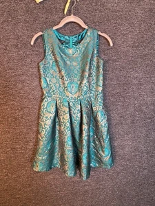 The Childrens Place Green Gold Party Dress Girls Size 12 Sleeveless - Picture 1 of 5