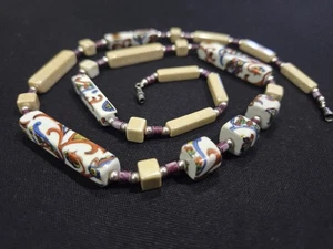 Collar De Colección Con Cuentas De Porcelana 24" Asiático Multicolor Patrón Intrincado - Imagen 1 de 19