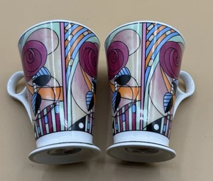 PAR DE TAZAS DE REGALO MACKINTOSH ROSA WREN TAZAS PORCELANA HUESO FINO - Imagen 1 de 7