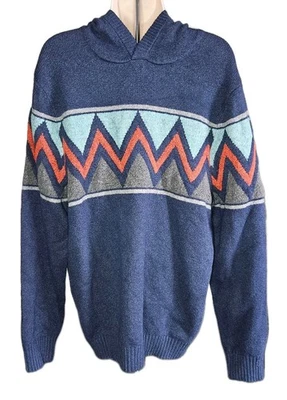 Goodfellow & Co Men Blue Orange Zig Zag Xavier Pullover Hooded Sweater Sz Medium - Image 1 of 4