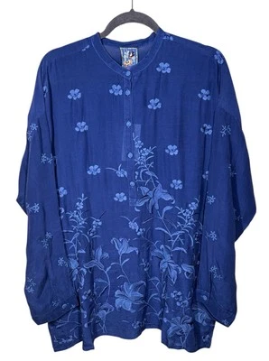 Johnny Was M Audrey 超大束腰外衣百合花卉刺绣纽扣衬衫 $295 — 第 1/4 张图片