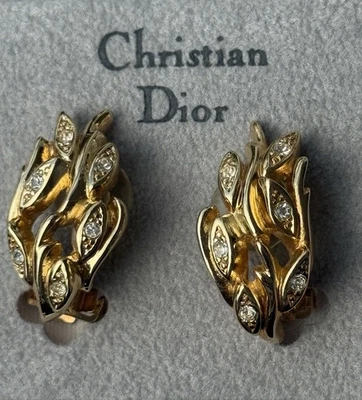 Vintage 80's CHRISTIAN DIOR Gold Gewebt Metall Ohrringe - Bild 1 von 4