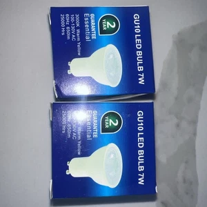 (2 Pieces ) GU10 Led Bulbs 7W 3000K Warm Yellow 25000hrs - Picture 1 of 8