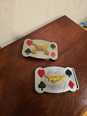 2 Vintage Playing Cards Belt Buckles Cowboy Decorative Western Gambling  - Image 1 of 4