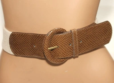 Boho COLDWATER CREEK Wide Brown/White Cotton Stretch Belt SIZE L/XL - 46" Long - Image 1 of 4