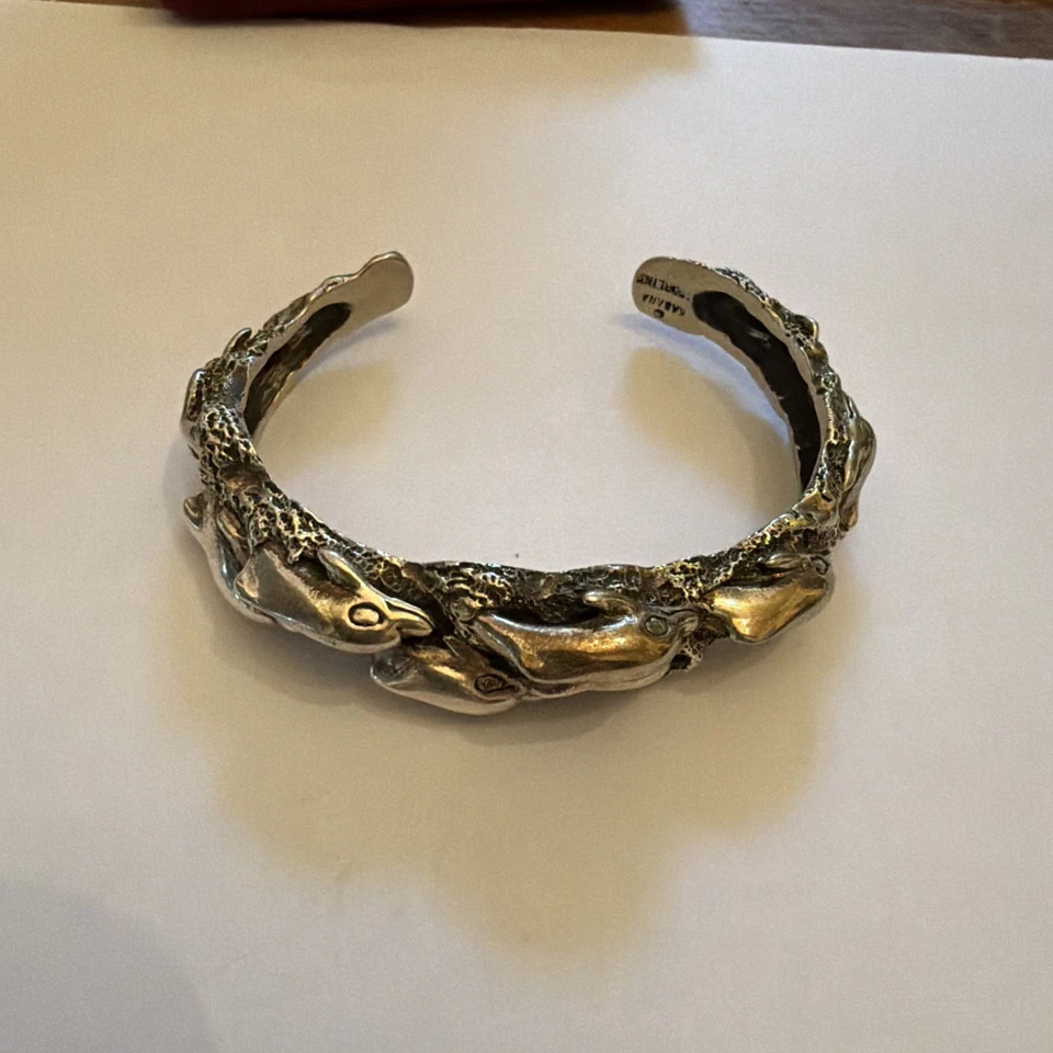 PULSERA BRAZALETE VINTAGE KABANA PLATA ESTERLINA 925 DELFINES EN ONDAS Foto 1 de 4