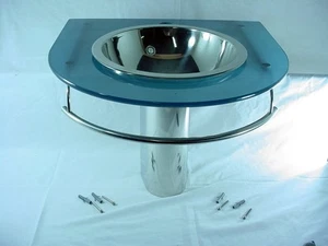 Decolav 2160-BL Frosted Blue Tempered 12mm Glass Vanity w/ Stainless Sink Bowl - Picture 1 of 5
