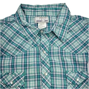 Wrangler Wrancher 2XT Tall Pearl Snap Western Shirt Green Plaid MTW1448 - Picture 1 of 14