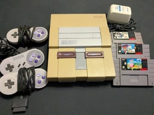 Super Nintendo SNES Console Bundle w/ 3 OEM Controllers + 3 Games - Kirby - Picture 1 of 8