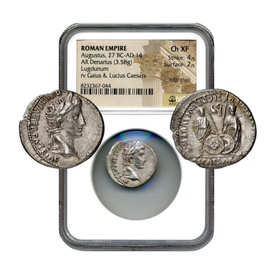 Augustus, 27 BC-AD 14, Roman Empire, AR Denarius - NGC Choice EF Foto 1 de 4