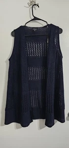 B Design Womens Cardigan Sweater Sz XL Blue Crochet Knit Sleeveless Open Front - Picture 1 of 12