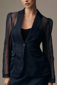 New Anthropologie Dolan Left Coast Sheer Organza Blazer Navy Blue M NWT - Picture 1 of 4