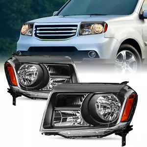 For 2012 2013 2014 2015 Honda Pilot Halogen Amber Black Headlights Pair - Picture 1 of 1