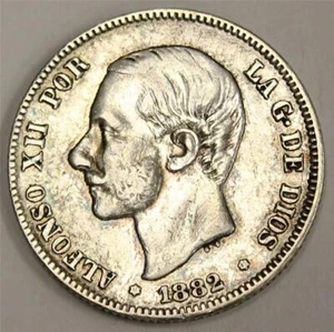 1882 (82) Spain 2 Pesetas silver coin a/EF - Picture 1 of 2